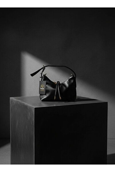 Atlaasbags Viole Siyah Kadın Yumuşak Deri Kol ve El çantası - Modern Gold Det...