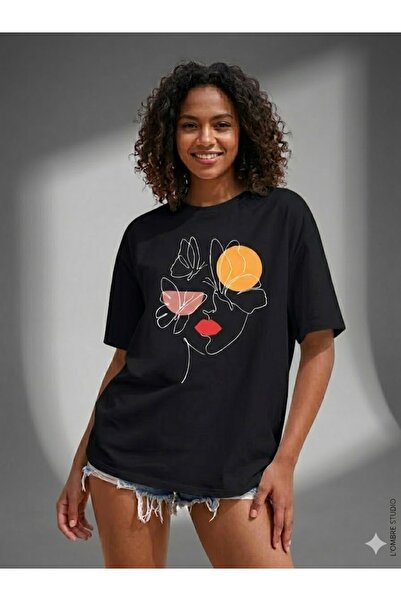 WOODROFFE Graphic Woman's Face Printed Oversized T-Shirt Loose