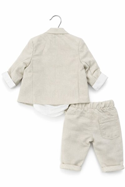 Superbaby Costum elegant bebe crem 4 piese sacou body pantaloni papion botez
