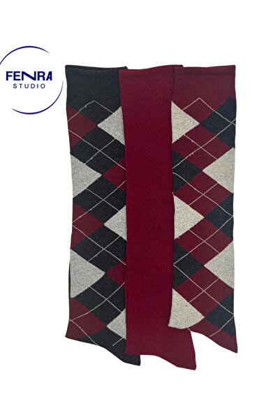 FENRA STUDIO 3-Piece Anthracite Claret Red Diamond Patterned and Plain Claret...