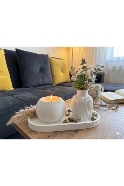 luvion El Yapımı %100 Doğal Soya Beton Mum & Dekoratif Vazo seti -Premium Seri