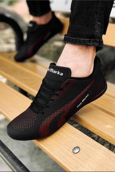 FREE MARKA Günlük Erkek Siyah Sneaker Bağcıklı Rahat Fileli Hava Alabilen Spo...