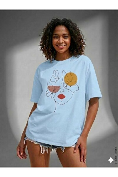 WOODROFFE Graphic Woman's Face Printed Oversized T-Shirt Loose