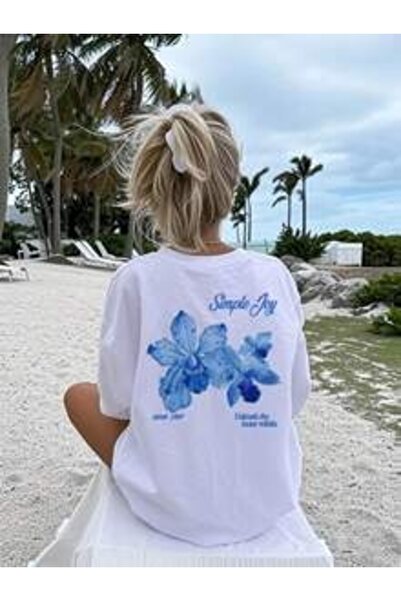 gencerco Μπλουζάκι Simple Joy Mavi Detail με τύπωμα Premium oversized