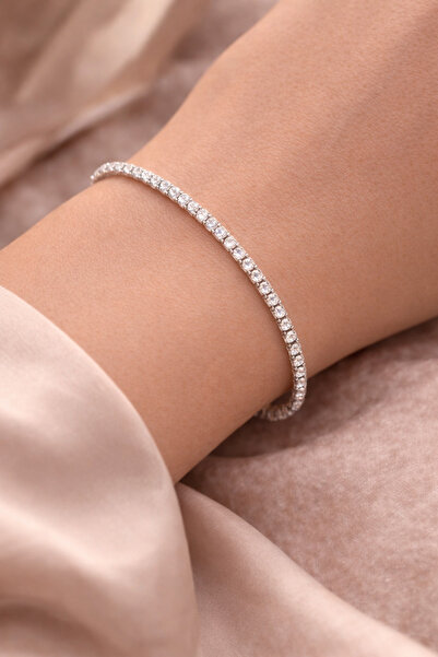 OEM Silver Tennis Bracelet with Rhinestones, Elegant, Metal Closure, Special ...