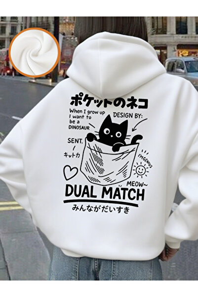 NOISSEY سترة نسائية شتوية صوف الفليس بطبعات قطة يابانية لطيفة بغطاء رأس قطعة،...