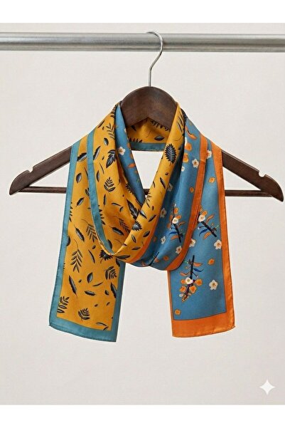 alinastore Çi̇çek D Patterned Double-Sided Satin Scarf (145X15)