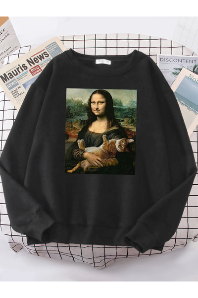 Tarzsokak تي شيرت مونا ليزا هودي نسائي بطبعة قطة كاواي، هودي عصري مريح، سويت ...