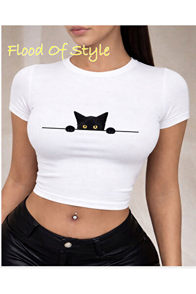 Flood Of Style Λευκό Babby Tee γάτα Ειδικό σχέδιο