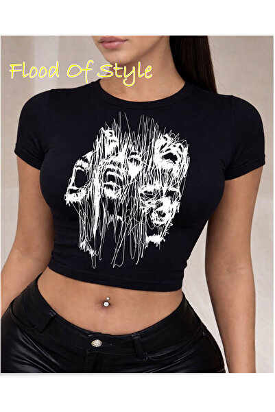 Flood Of Style Μαύρο μπλουζάκι Babby με σχέδιο ghostfaces, ιδιαίτερο σχέδιο