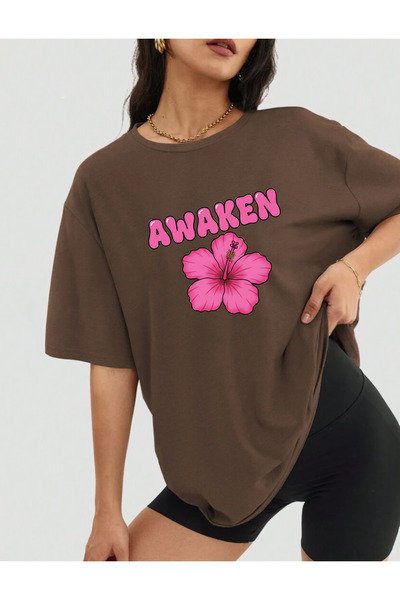 SUNFREE Awaken Hibiscus Printed Crew Neck Short Sleeve Summer Combed Cotton O...