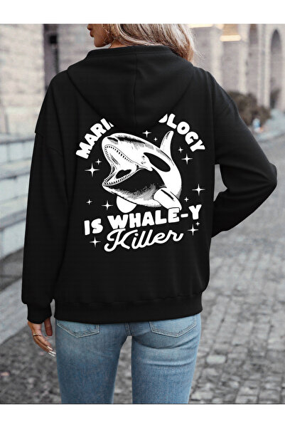 NOISSEY Marine Biology Whale Killer cu imprimeu cu glugă Topuri pentru femei ...