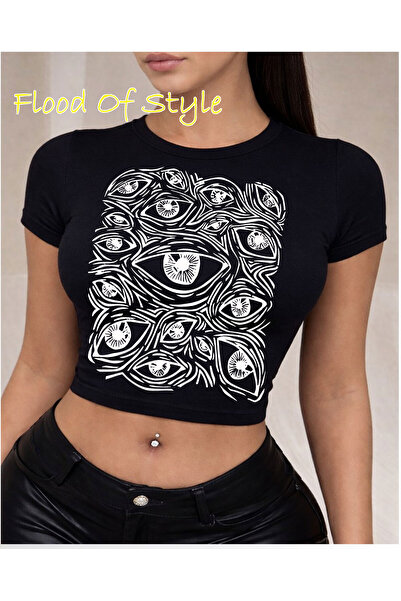 Flood Of Style Μαύρο Babby Tee με μάτια, ιδιαίτερο σχέδιο