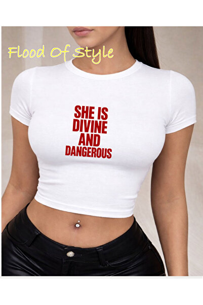 Flood Of Style Λευκό μπλουζάκι Babby Tee με ιδιαίτερο σχέδιο