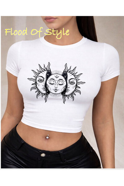 Flood Of Style Tricou alb Babby Tee cu design personalizat Soare și Lună