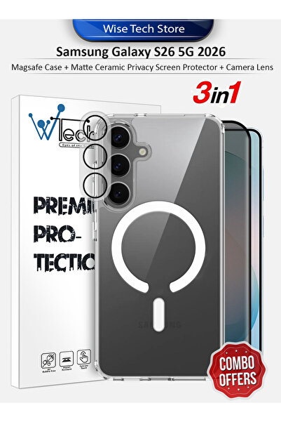 Wtech غطاء حماية ماج سيف 3 في 1 لهاتف سامسونج جالاكسي S26، واقي شاشة وعدسة كا...