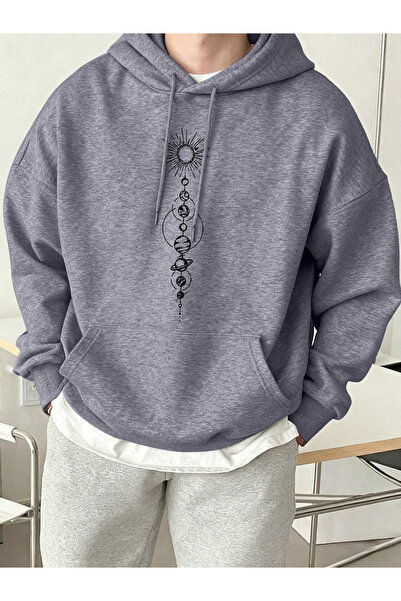 Tarzsokak رسم تخطيطي مبسط للكوكب مطبوع للرجال صوف الفليس بغطاء رأس بجيوب ملاب...