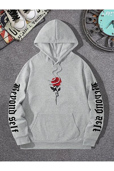 NOISSEY تي شيرت نسائي مريح من Rose Artistic Letter مطبوع بغطاء رأس Lar مريح ذ...