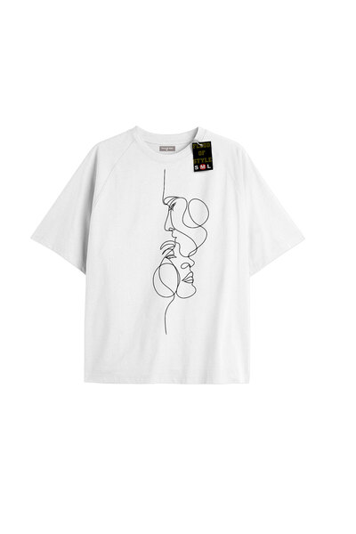 Flood Of Style Λευκό μπλουζάκι με σχέδιο προσώπου oversized Προσαρμοσμένο σχέδιο