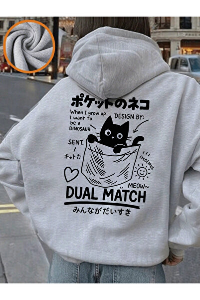 NOISSEY Drăguț japonez Pocket pisică Prints cu glugă pentru femei Iarna polar...