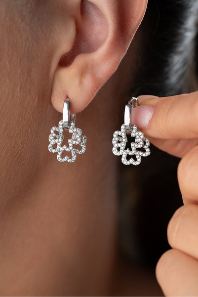 Silvano Jewelry 925 Ayar Gümüş Rodyum Kaplama Çiçek Model Küpe