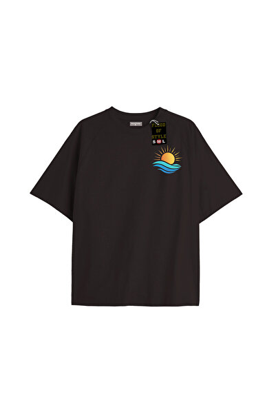 Flood Of Style Negru supradimensionat tricou solar minim Design special