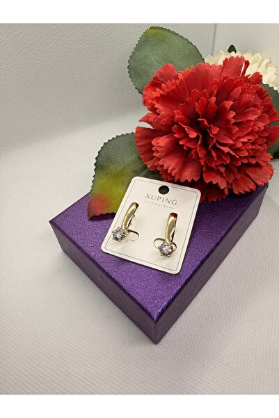 XUPING JEWELRY KUYUMCU SERİ 14K RENGİ HALKA UCU TEK TAŞ ZİRKON TAŞLI ÇELİK KÜPE