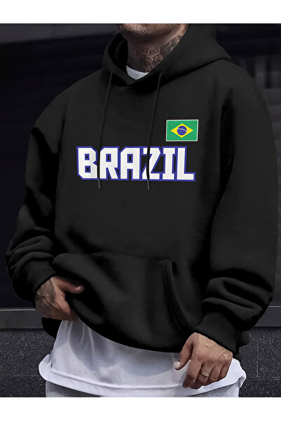 Tarzsokak بدلة رياضية مطبوع بحروف وعلم البرازيل للرجال خريف كاجوال بغطاء رأس ...