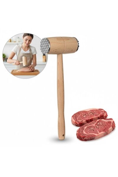 BREZIUM Ciocan pentru snitele si carne, Lemn/Metal, 11x4.5x29 cm, Bej,