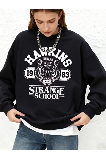 NOISSEY تي شيرت نسائي مطبوع عليه Hawkins Strange School لشتاء صوف الفليس دافئ...