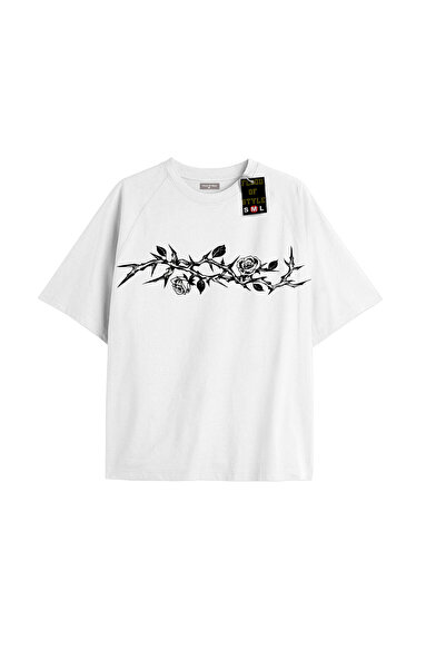 Flood Of Style Λευκό μπλουζάκι oversized με κλαδί από ροδοπέταλα Ειδικό σχέδιο