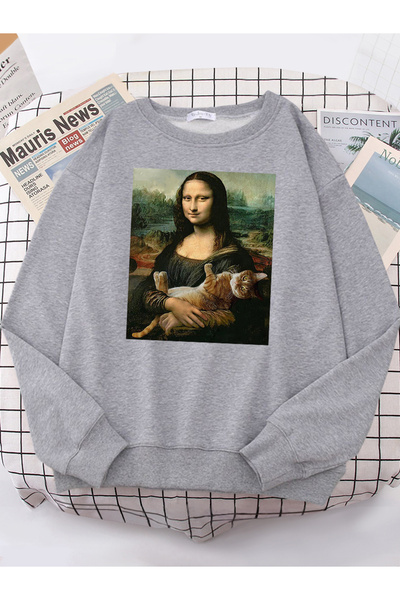 Tarzsokak تي شيرت مونا ليزا هودي نسائي بطبعة قطة كاواي، هودي عصري مريح، سويت ...
