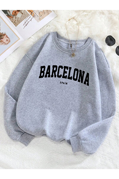 Tarzsokak بلوفر نسائي مطبوع عليه حروف برشلونة إسبانيا صوف الفليس سترة غير رسم...