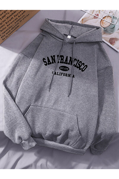 Tarzsokak سانفرانسيسكو إست.1776 كاليفورنيا سترة نسائية فضفاضة بطباعة حروف هيب...