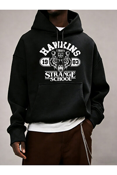 Tarzsokak سترينج سكول 1983 مطبوع ملابس كاجوال للرجال موضة فضفاضة بغطاء رأس قط...