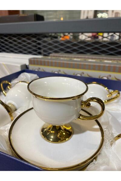 Tutku فنجان قهوة تركي بتصميم أنيق وتفاصيل ذهبية يتسع لـ 6 أشخاص