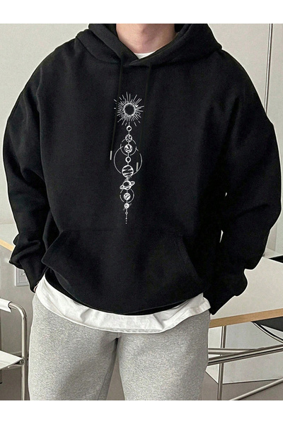 Tarzsokak رسم تخطيطي مبسط للكوكب مطبوع للرجال صوف الفليس بغطاء رأس بجيوب ملاب...