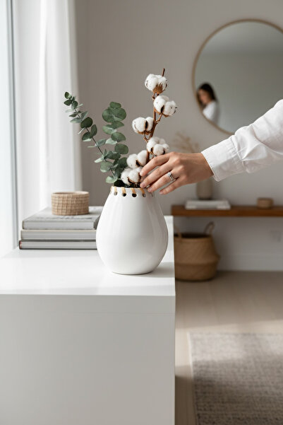 LALEZEN HOME سلسلة هال توبراك - مزهرية سيراميك مزخرفة - منتج مصنوع يدويًا