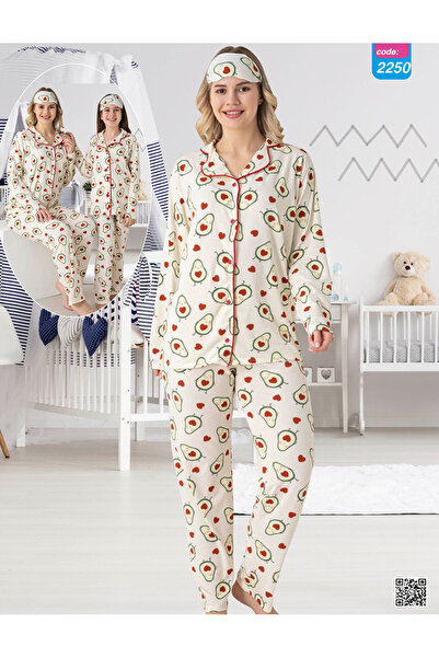 ANGEL VALESKA Avocado Patterned Buttoned Long Sleeve Mommy and Me Pajama Set