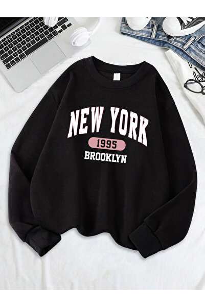 NOISSEY تي شيرت نيو يورك بروكلين 1955 مطبوع للنساء برقبة دائرية مريح وفضفاض ب...