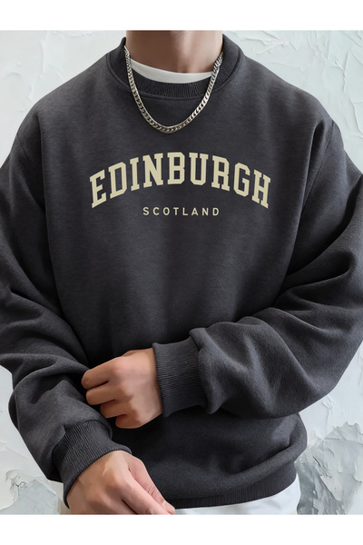 Tarzsokak بدلة رياضية فضفاضة للرجال من Edinburgh Scotlano بطباعة حروف صوف الف...