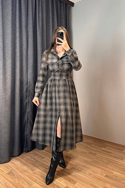 Sorridi Plaid Patterned Belted Shirt Dress