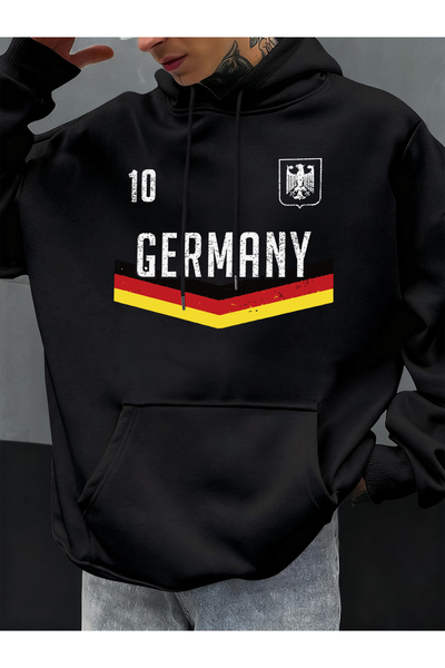 Tarzsokak هودي رجالي للخريف مطبوع عليه حروف ألمانية متعدد الألوان بجيب بغطاء ...