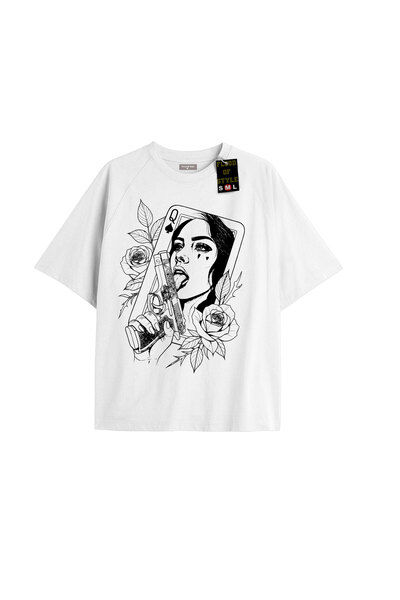 Flood Of Style Λευκό oversized T-shirt γυναικείο με σχέδιο λουλουδιών σε σχήμ...