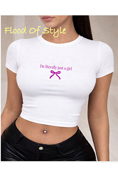 Flood Of Style Λευκό μπλουζάκι Babby Tee, απλά μια κοπέλα, ιδιαίτερο σχέδιο