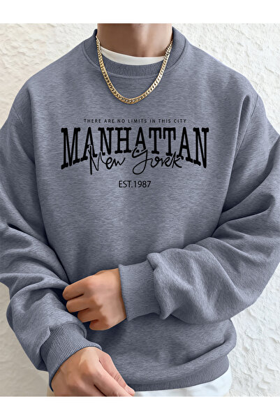 Tarzsokak مانهاتن نيويورك ووردس مطبوع سويت شيرت رجالي بغطاء رأس للخريف فضفاض ...