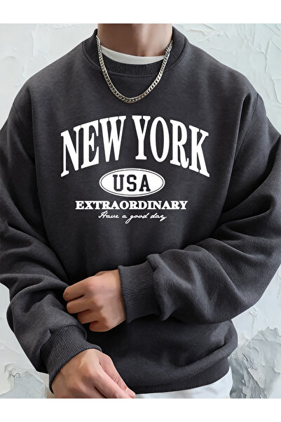 Tarzsokak نيويورك الولايات المتحدة الأمريكية مطبوع تي شيرت رجالي شتوي مقاس كب...