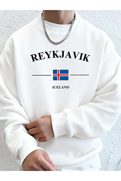 Tarzsokak ريكيافيك أيسلندا Letter and Flag B مطبوع ملابس علوية دافئة للرجال K...