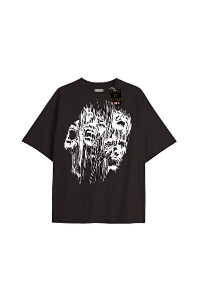 Flood Of Style Μαύρο μπλουζάκι oversized με σχέδιο ghostfaces Προσαρμοσμένο σ...