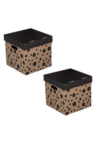 OEM Set of Foldable Storage Boxes Beige with Black Dots 25 x 26 x 24 cm - 2 pcs.